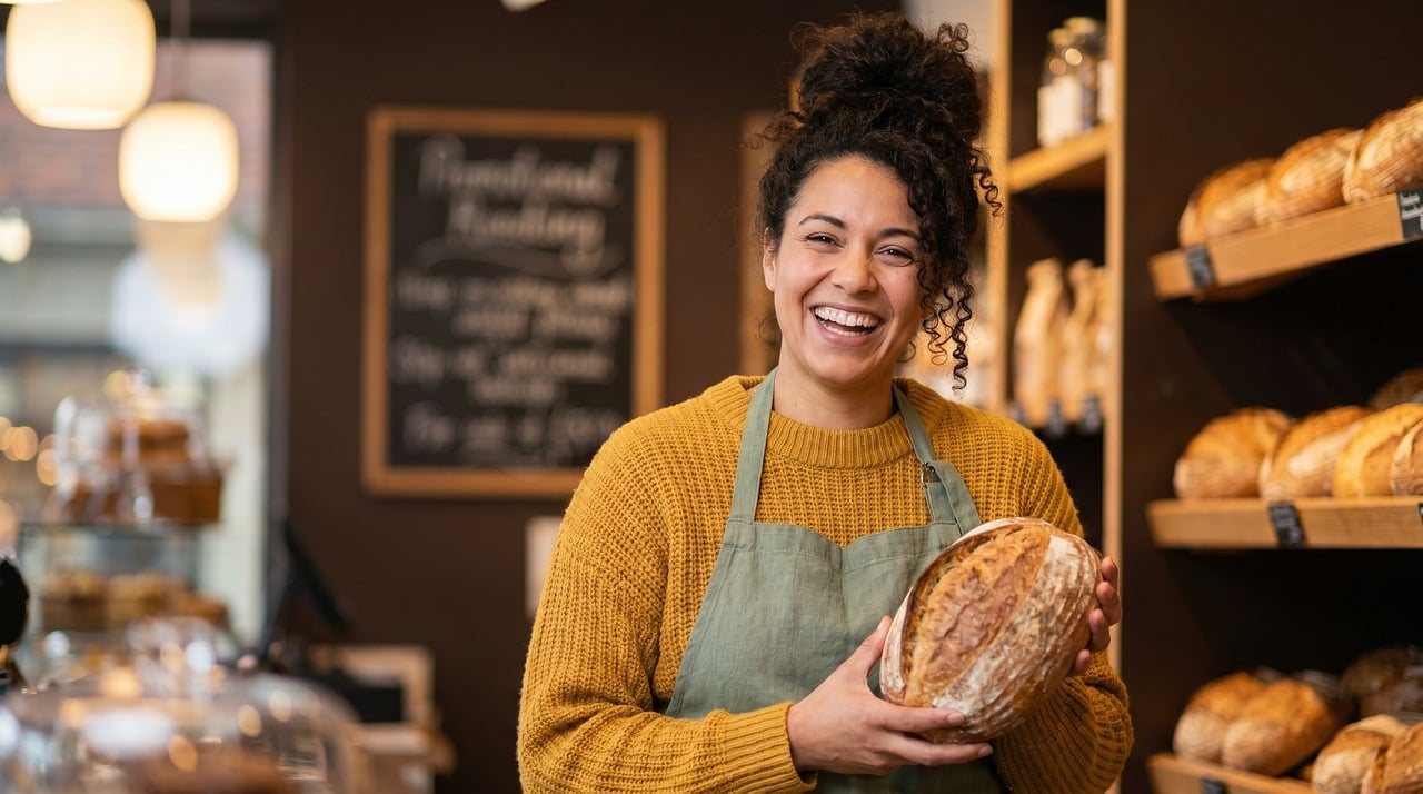 A small business owner in her bakery