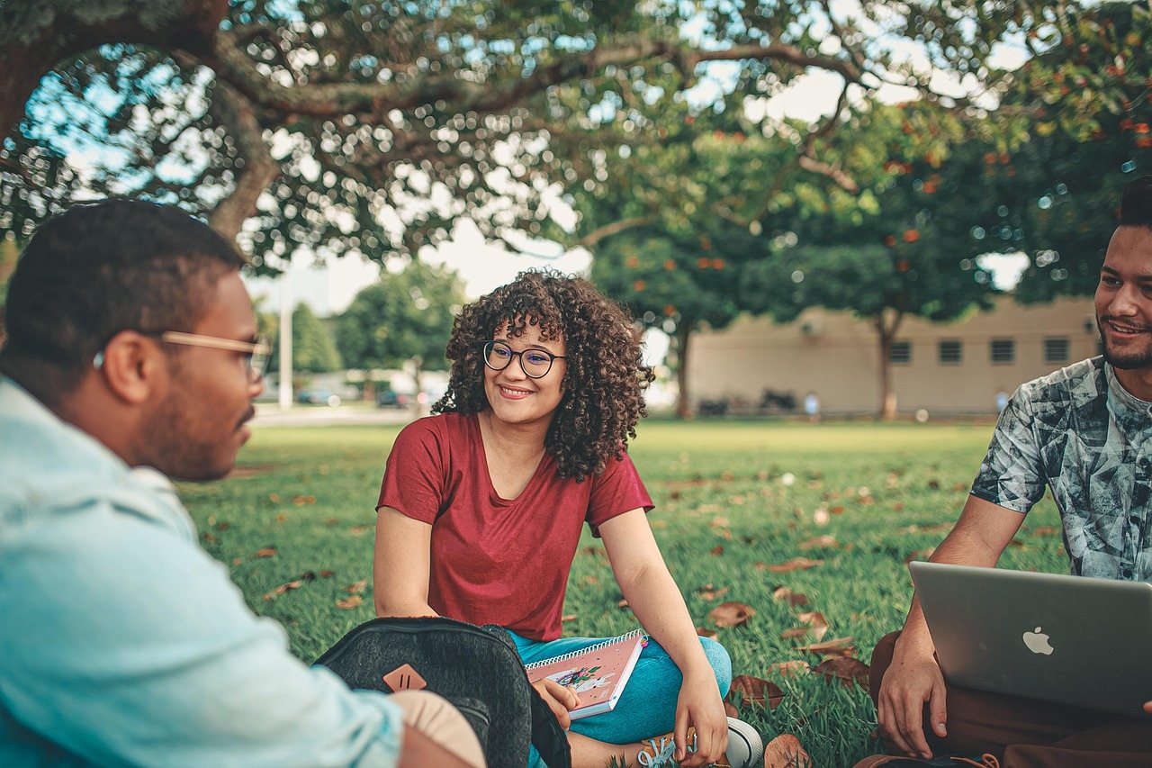 Students studying together on campus