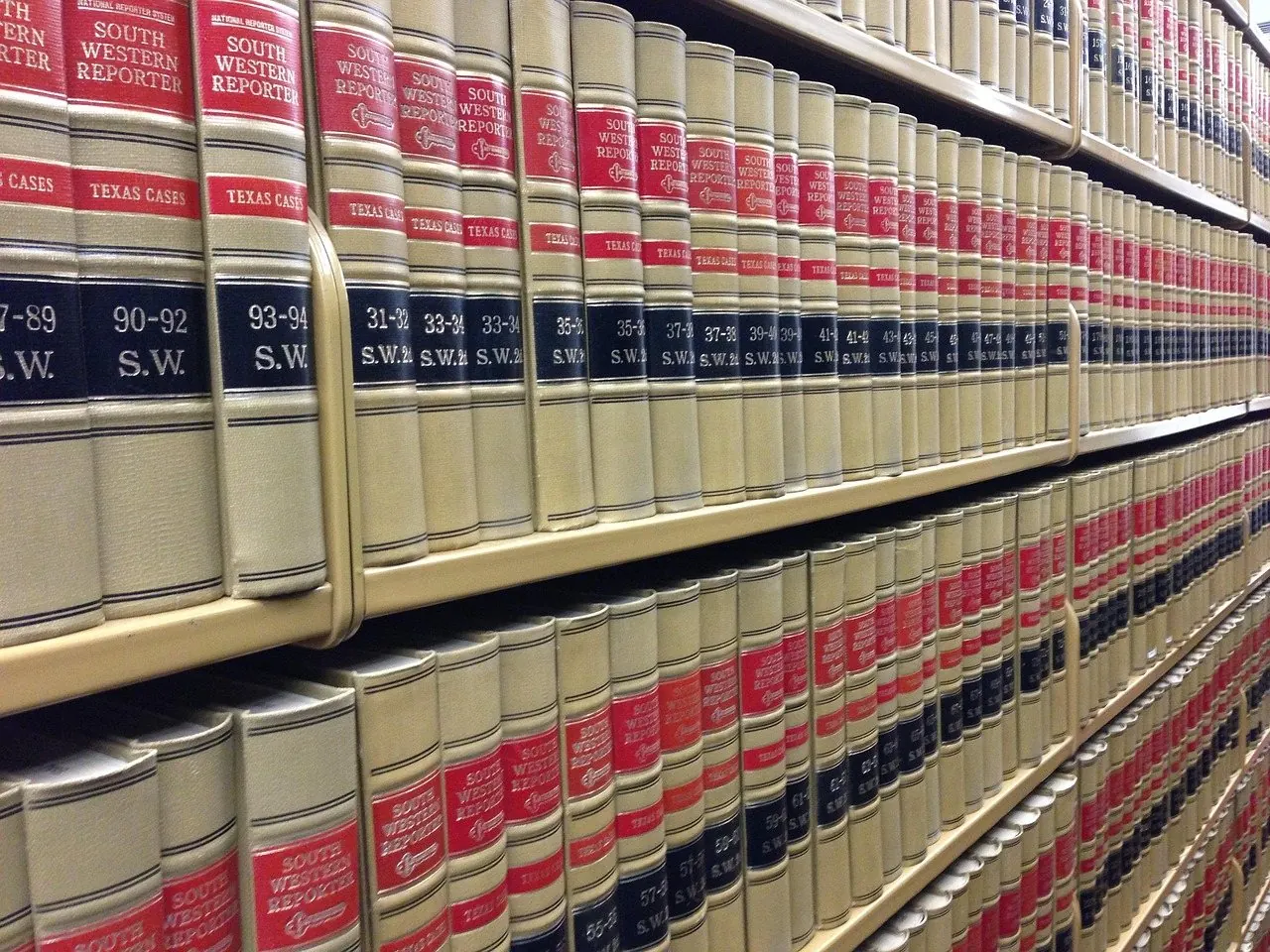 Law books lined up in a legal library